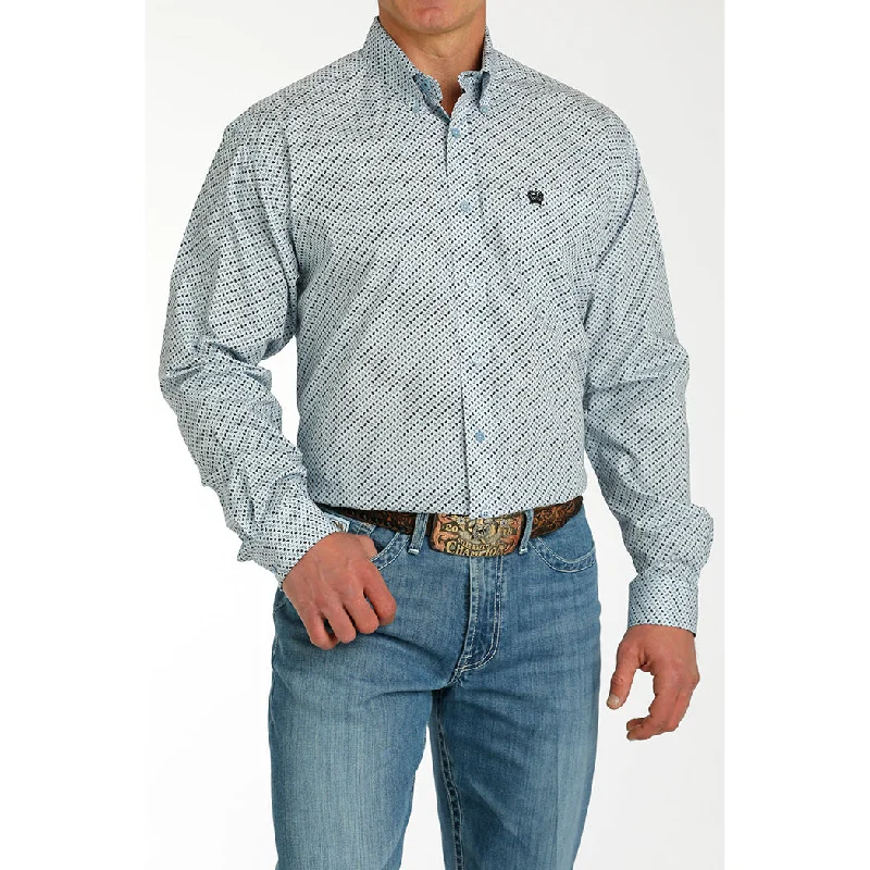 Cinch Men's Light Blue Geometric Print Long Sleeve