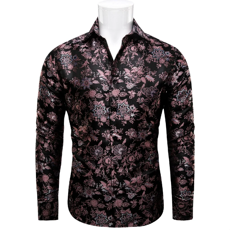 Maroon Black Flower Men's Shirt-CY-9008