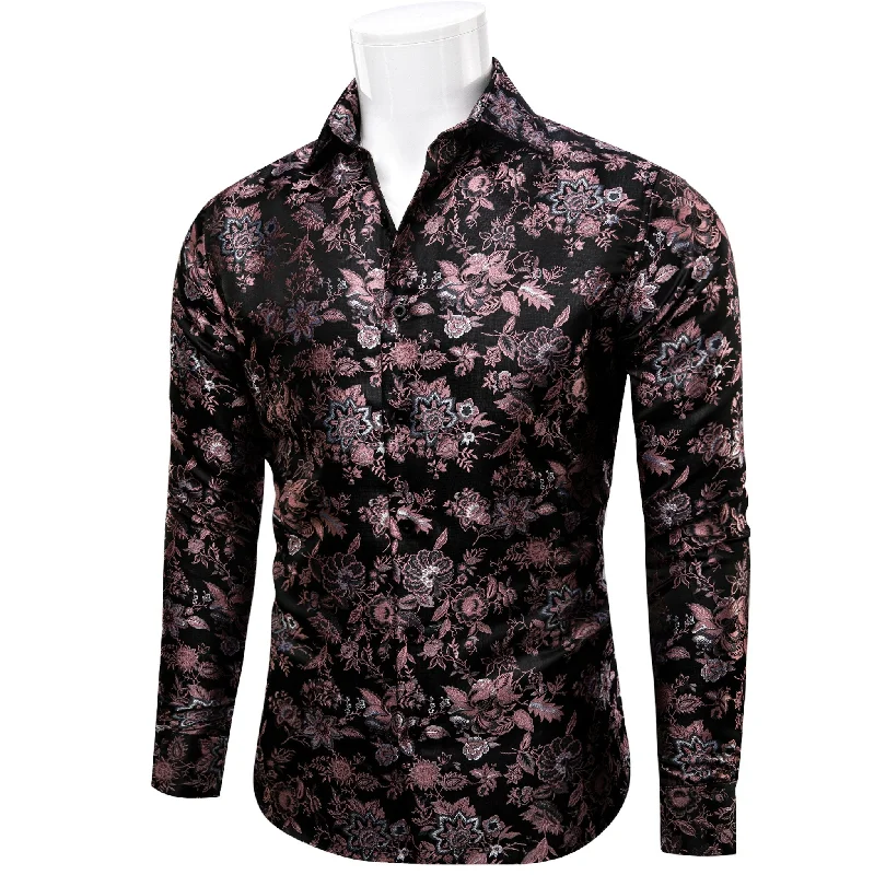 Maroon Black Flower Men's Shirt-CY-9008