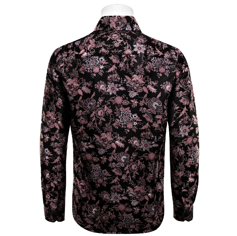 Maroon Black Flower Men's Shirt-CY-9008