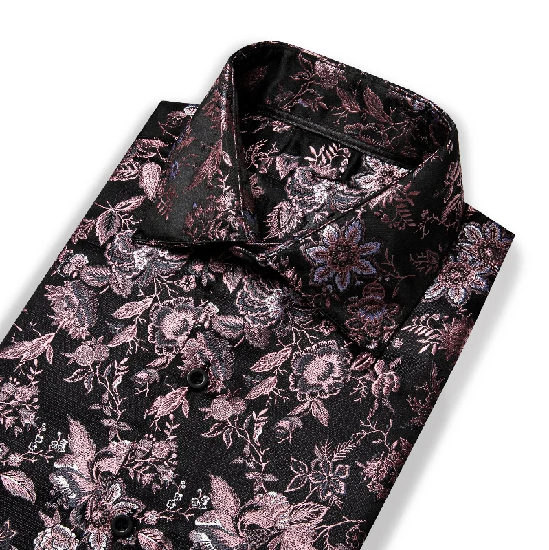 Maroon Black Flower Men's Shirt-CY-9008