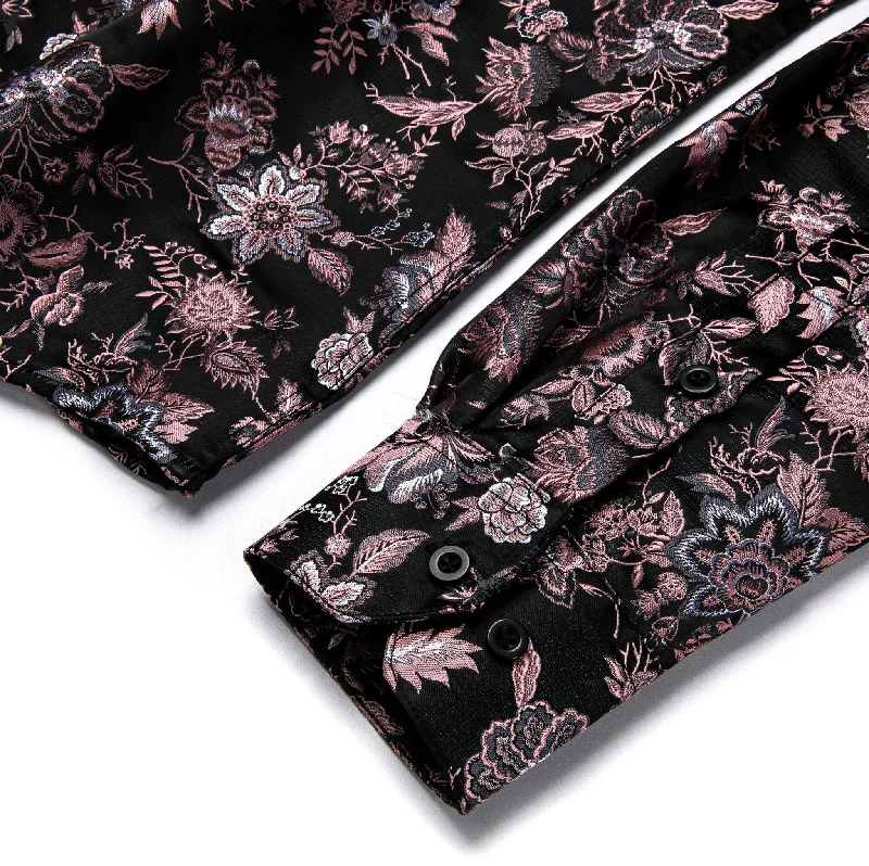 Maroon Black Flower Men's Shirt-CY-9008