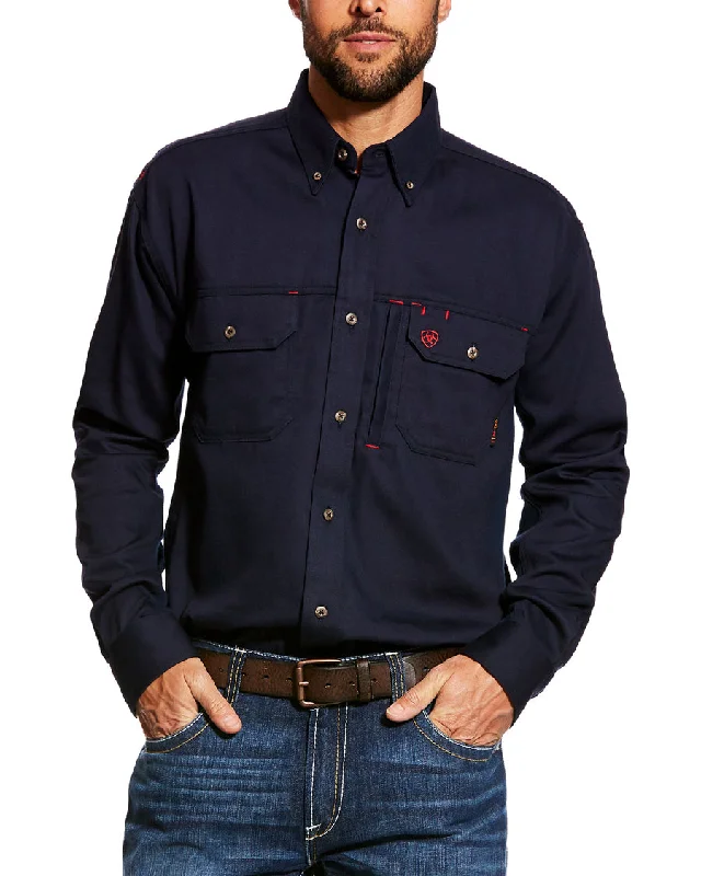 Men's Fire Resistant Vented Long Sleeve Work Shirt - Navy