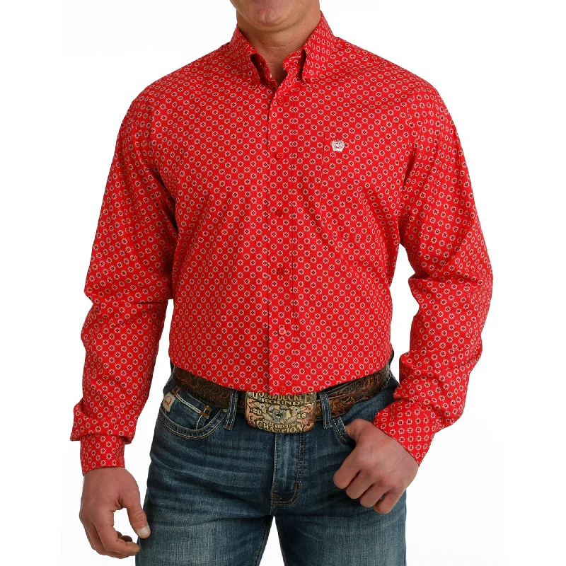 Cinch Men's Red Print Long Sleeve