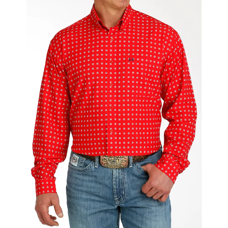 Cinch Men's Red Print Long Sleeve