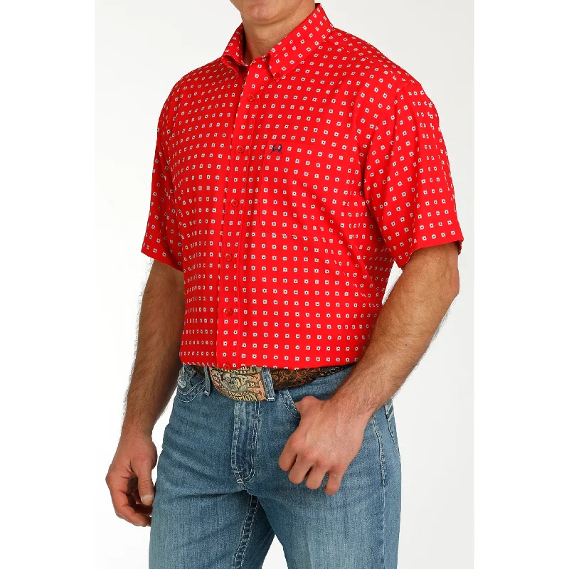 Cinch Men's Red Print Arenaflex Short Sleeve