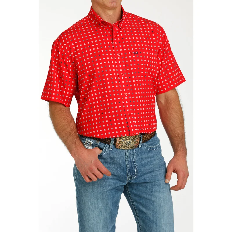 Cinch Men's Red Print Arenaflex Short Sleeve