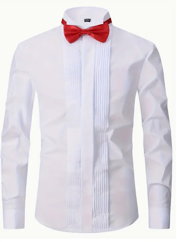 Men's Solid Colour Turndown Collar Dress Shirt For Banquet Wedding Bridesman With Two Ties (One Black And One Red) And With Random Cufflinks-YK37622