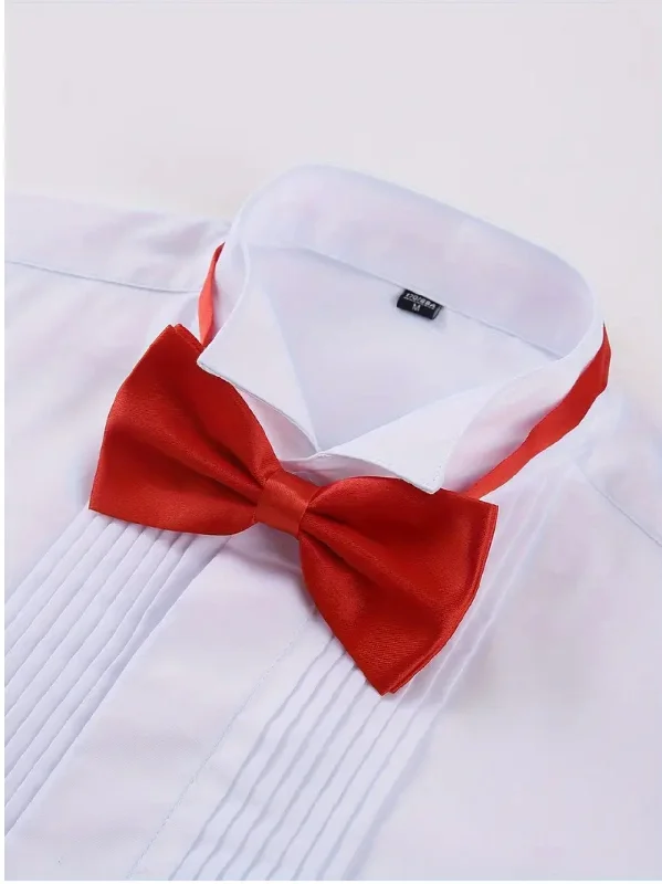 Men's Solid Colour Turndown Collar Dress Shirt For Banquet Wedding Bridesman With Two Ties (One Black And One Red) And With Random Cufflinks-YK37622