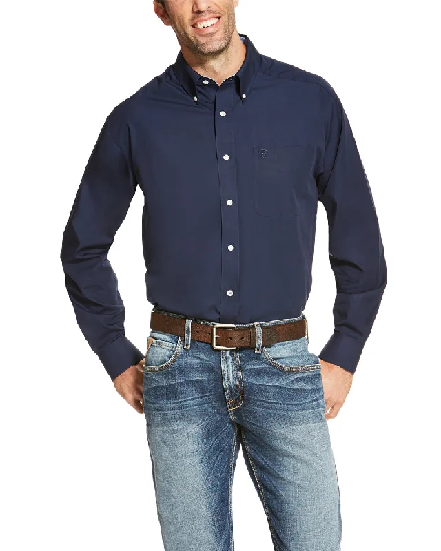 Mens WF Solid Long Sleeve Western Shirt - Navy