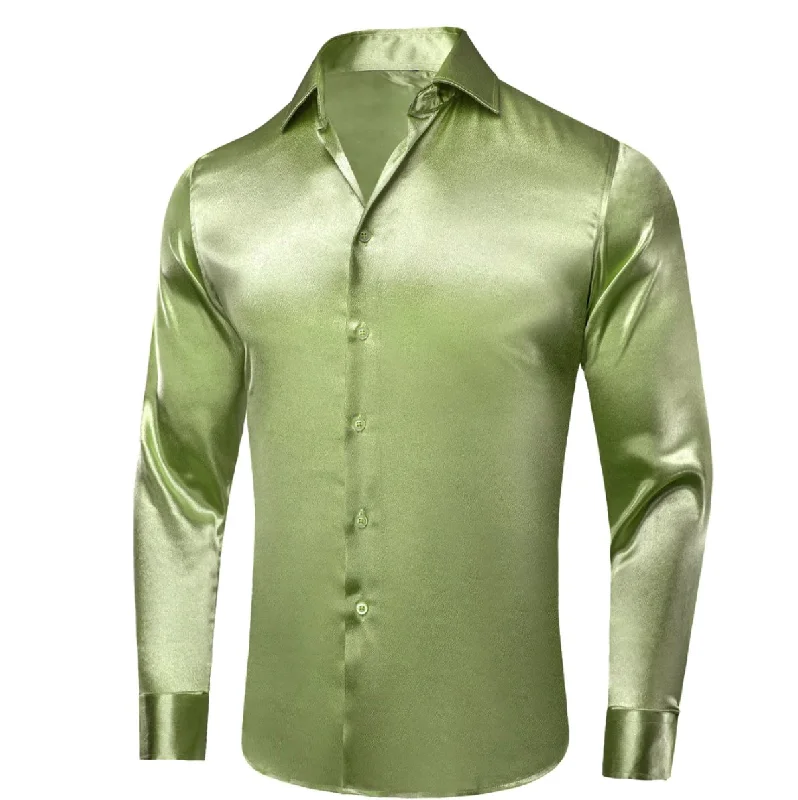 New Apple Green Satin Silk Men's Long Sleeve Shirt-CY-1506