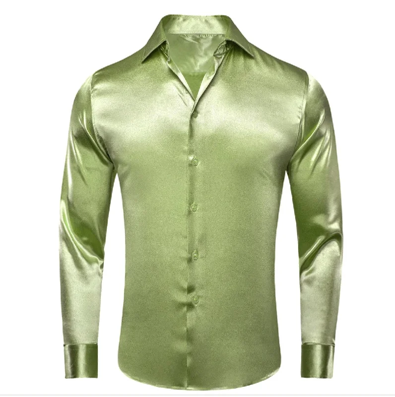 New Apple Green Satin Silk Men's Long Sleeve Shirt-CY-1506