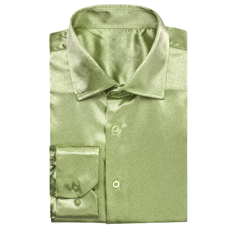 New Apple Green Satin Silk Men's Long Sleeve Shirt-CY-1506