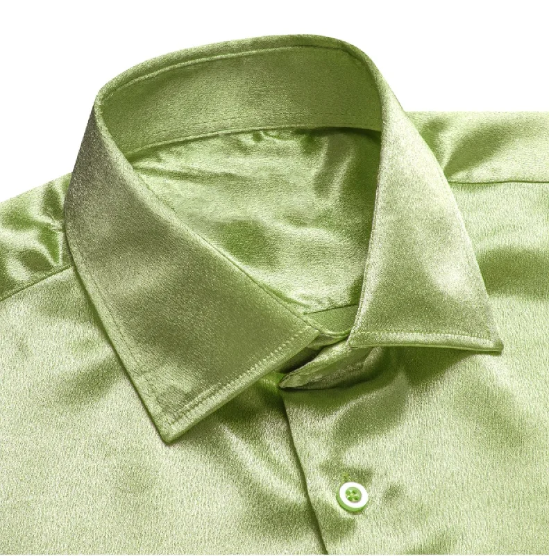 New Apple Green Satin Silk Men's Long Sleeve Shirt-CY-1506