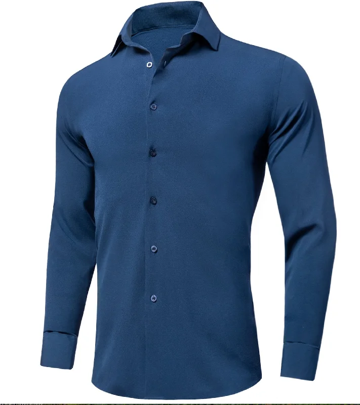 New  Blue Solid Stretch Men's Long Sleeve Shirt-CY-1057