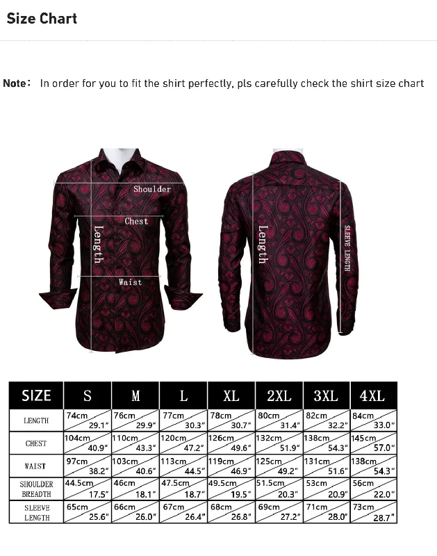 New Dark Red Solid Silk Men's Long Sleeve Shirt- CY-0672