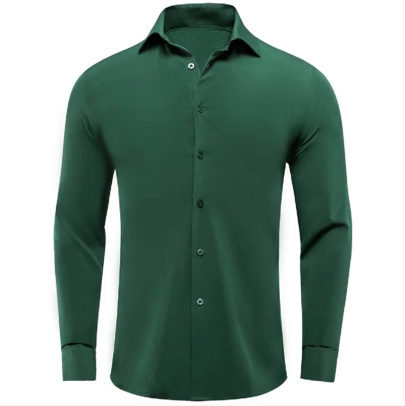 New Emerald Green Solid Stretch Men's Long Sleeve Shirt-CY-1059