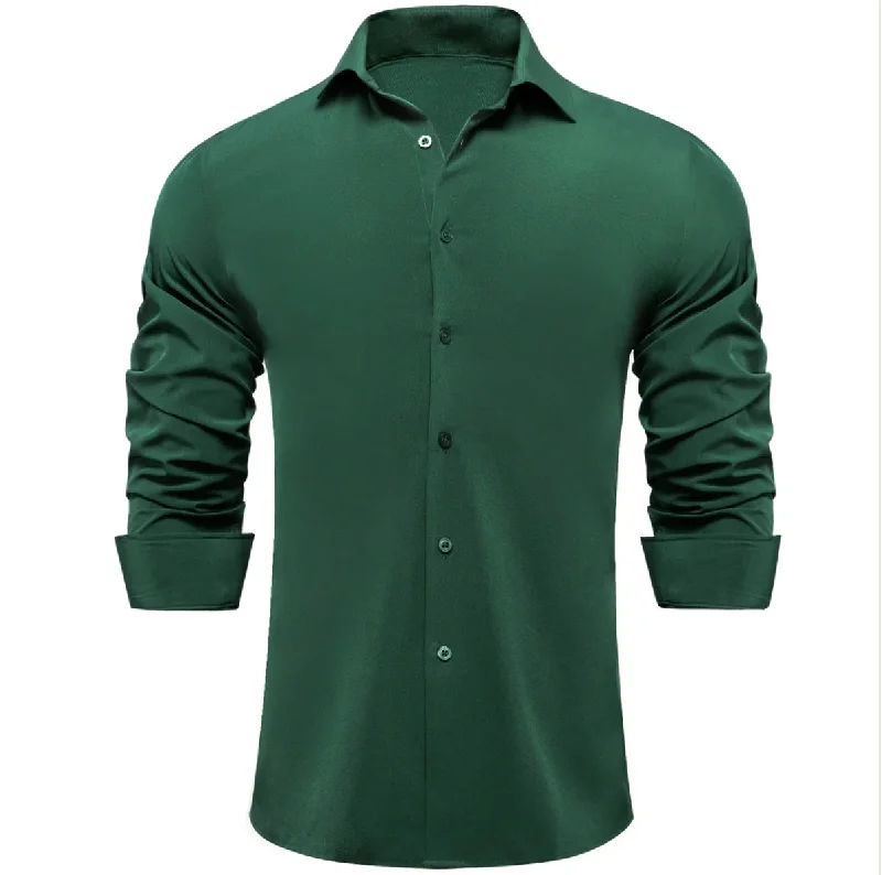 New Emerald Green Solid Stretch Men's Long Sleeve Shirt-CY-1059