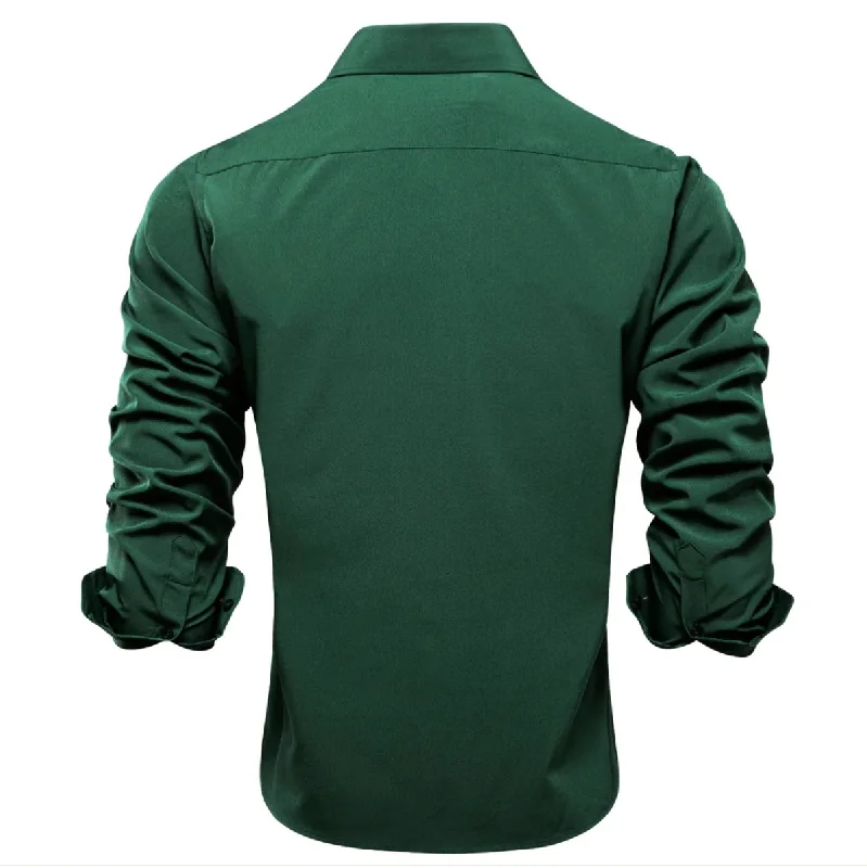 New Emerald Green Solid Stretch Men's Long Sleeve Shirt-CY-1059