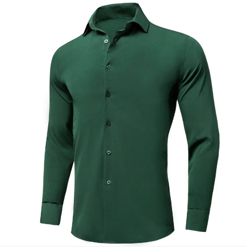 New Emerald Green Solid Stretch Men's Long Sleeve Shirt-CY-1059