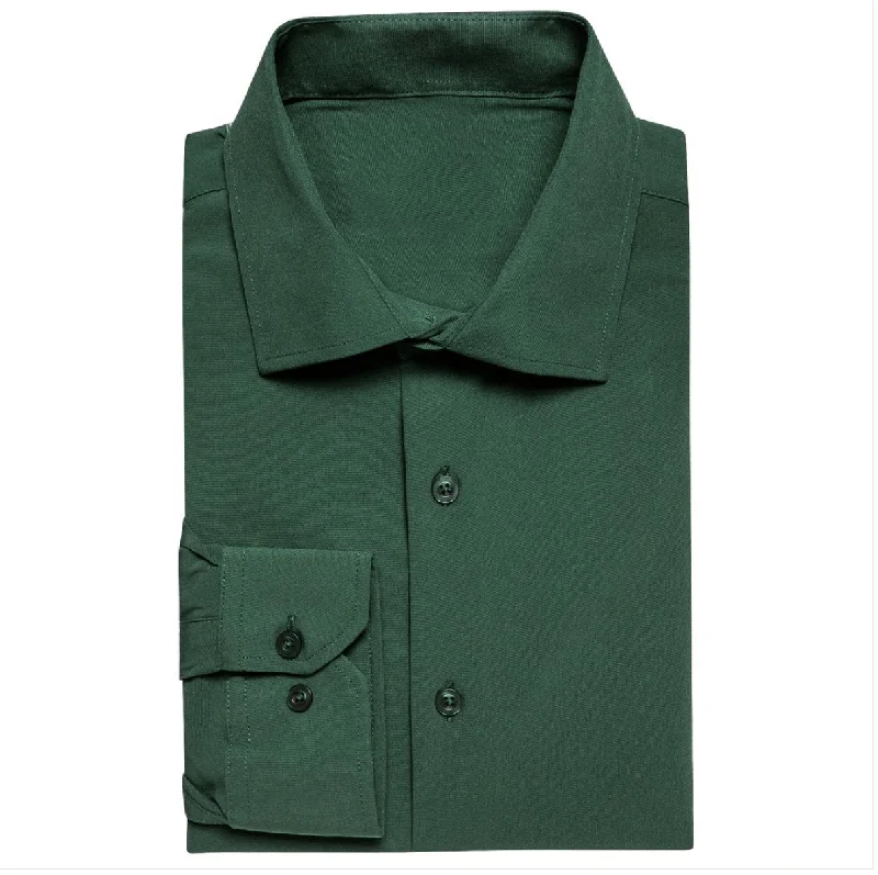 New Emerald Green Solid Stretch Men's Long Sleeve Shirt-CY-1059