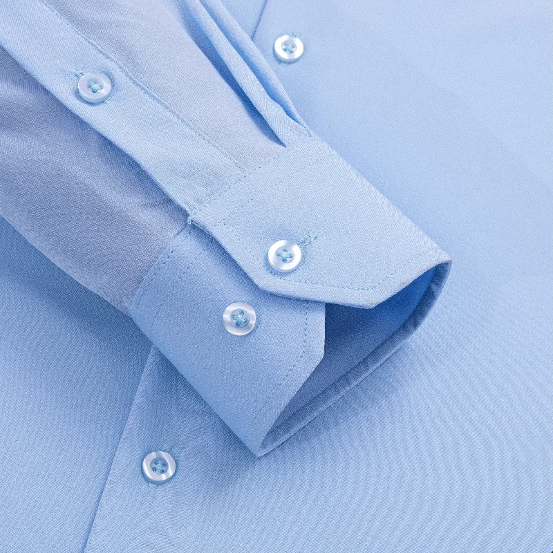 New Light Blue Solid Stretch Men's Long Sleeve Shirt-CY-1056