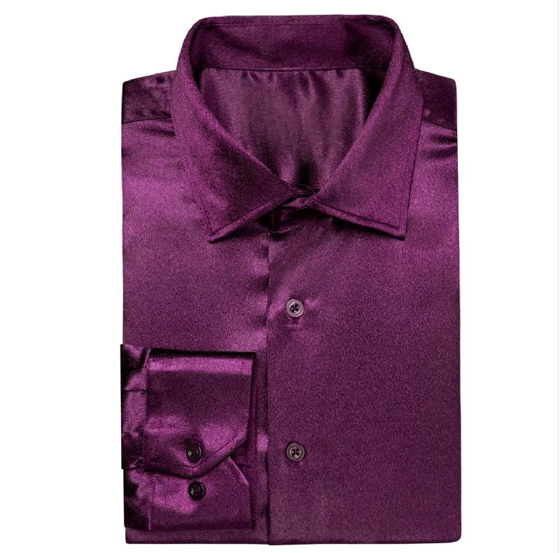 New Purple Satin Silk Men's Long Sleeve Shirt-CY-0521