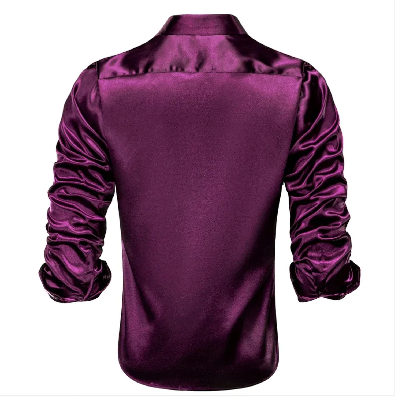 New Purple Satin Silk Men's Long Sleeve Shirt-CY-0521