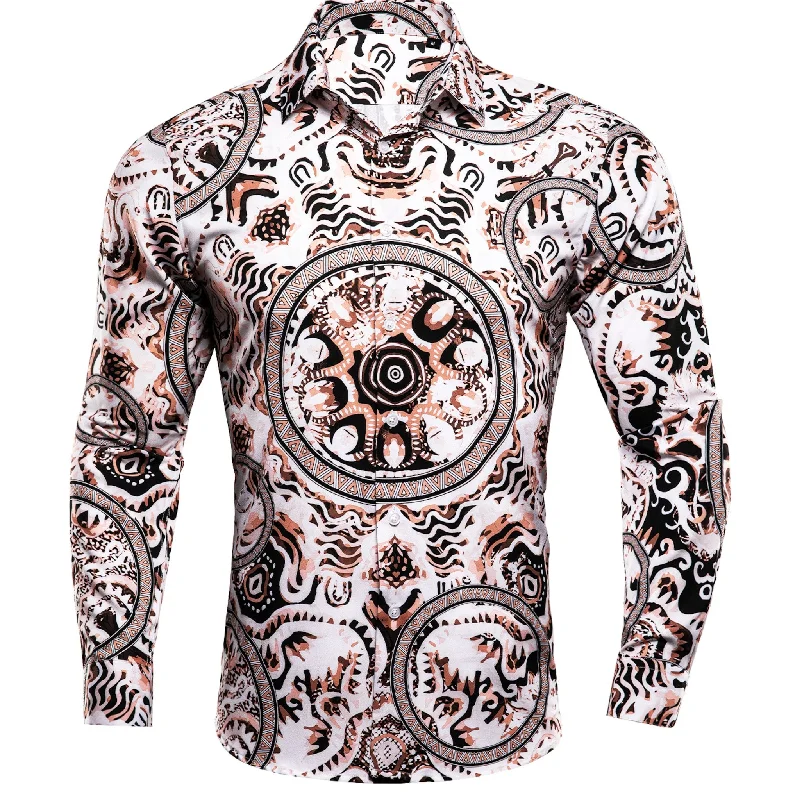 New White Brown Circle  Print Novelty Men's Shirt-CY-1025