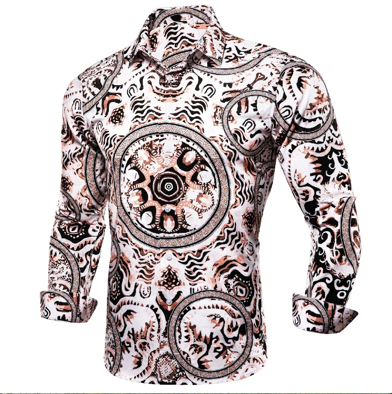 New White Brown Circle  Print Novelty Men's Shirt-CY-1025