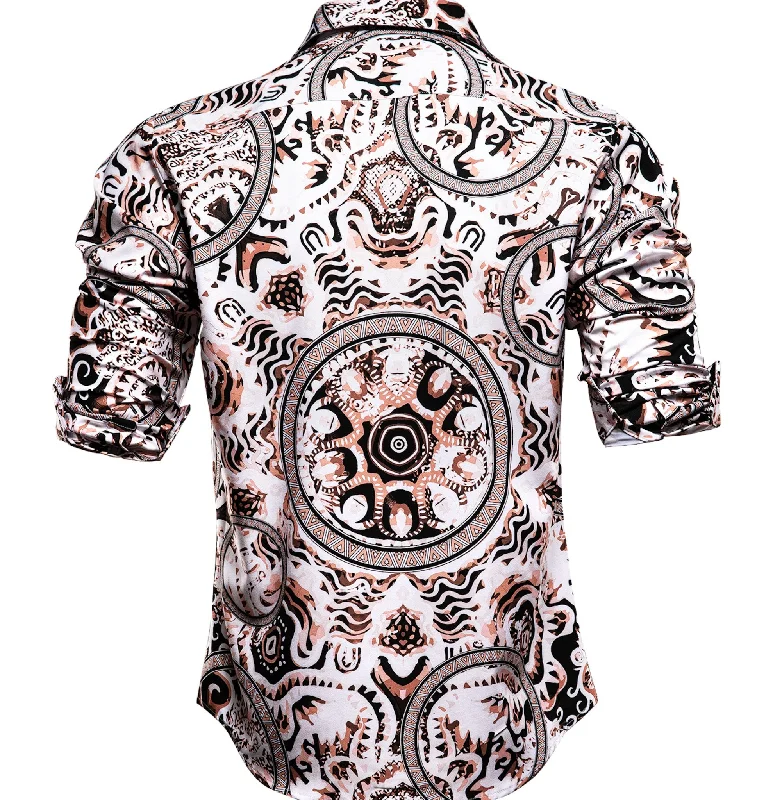 New White Brown Circle  Print Novelty Men's Shirt-CY-1025