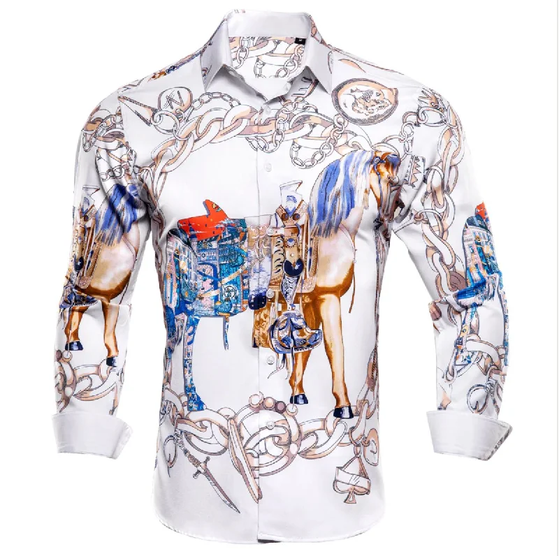 New White Horse Animal Print Novelty Men's Shirt -CY-1024