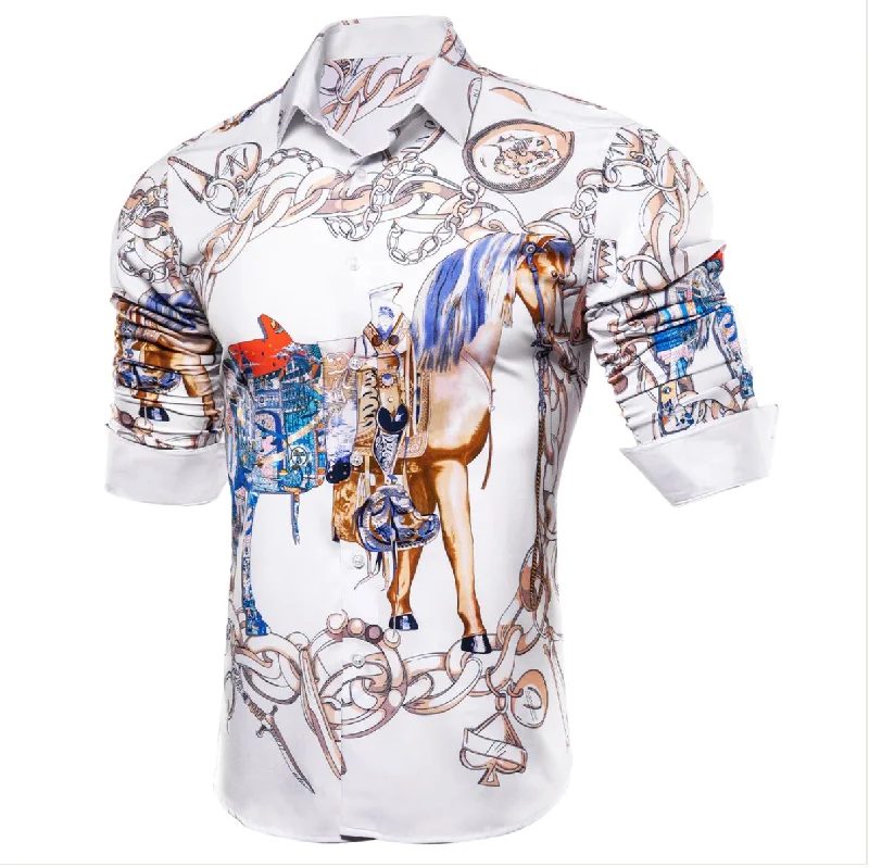 New White Horse Animal Print Novelty Men's Shirt -CY-1024