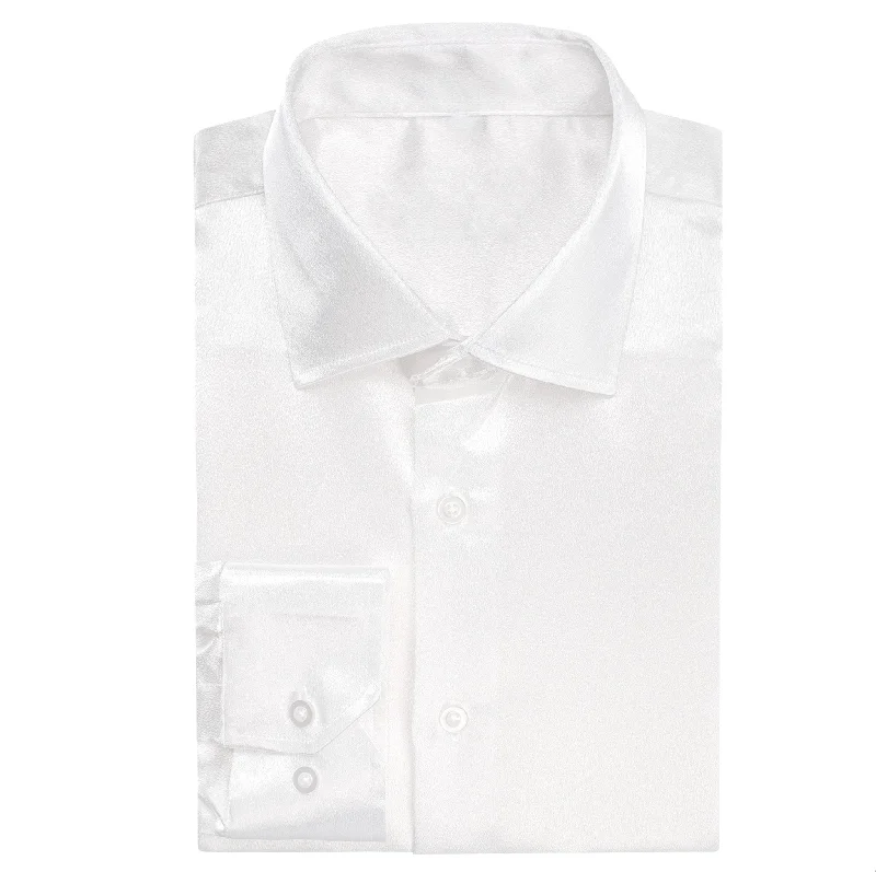 New White Satin Silk Men's Long Sleeve Shirt- CY-1513