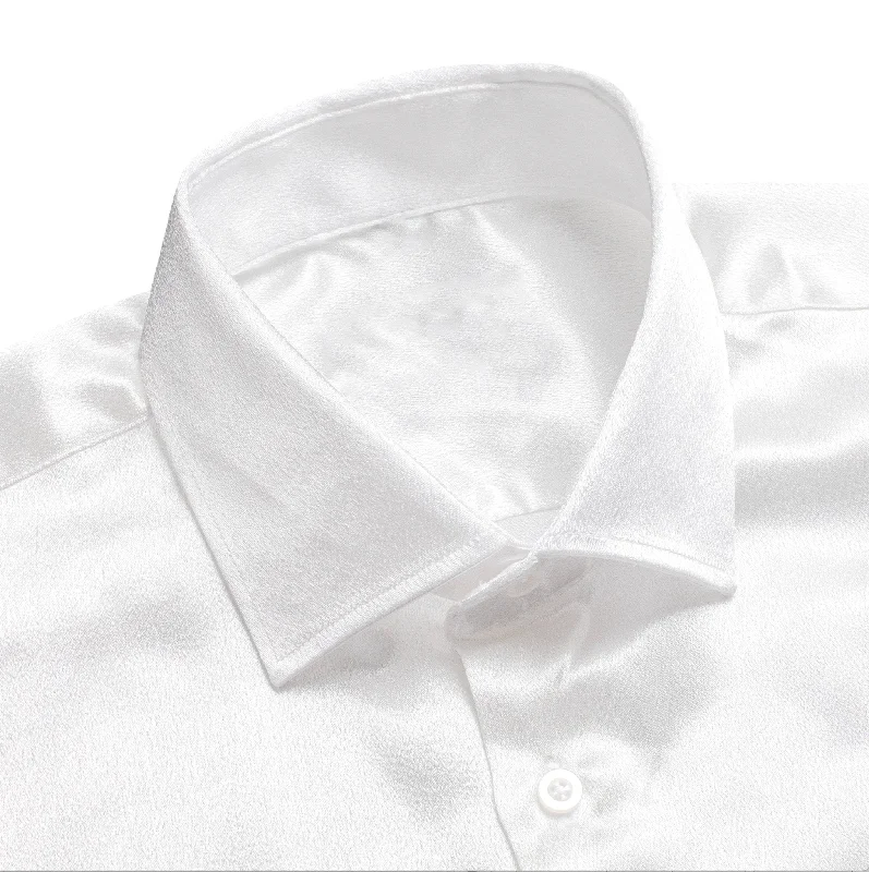 New White Satin Silk Men's Long Sleeve Shirt- CY-1513