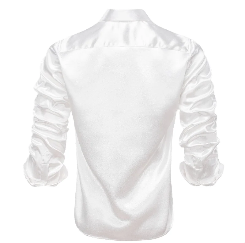 New White Satin Silk Men's Long Sleeve Shirt- CY-1513