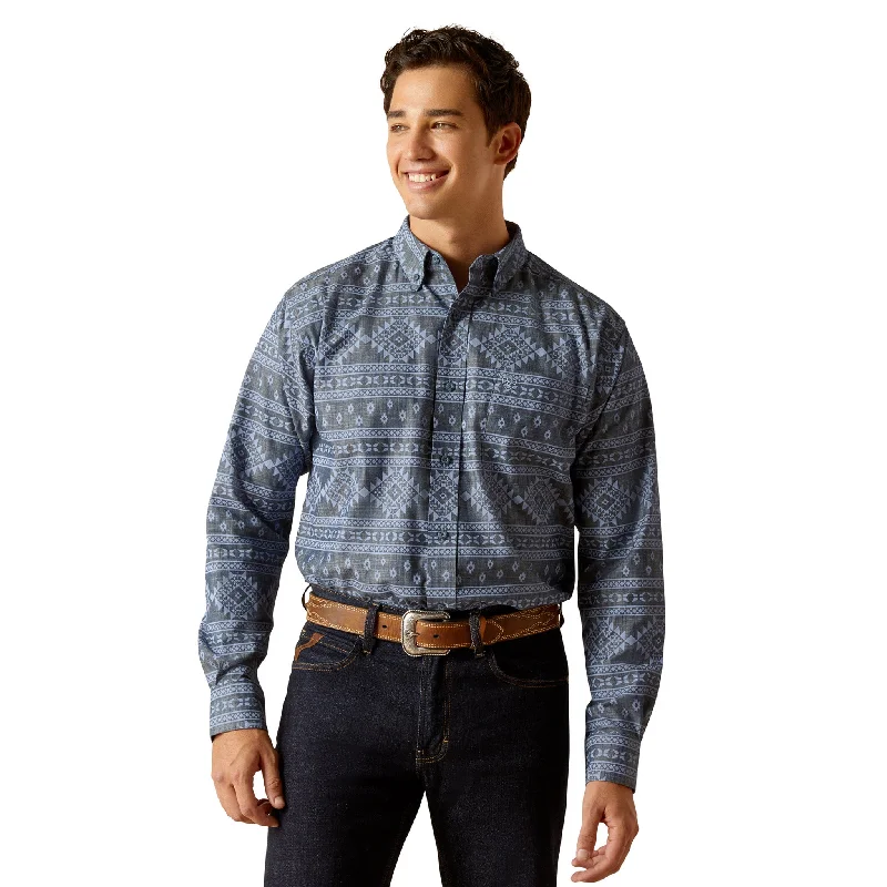 Ariat Men's Eddie Navy Blue Aztec Print Long Sleeve