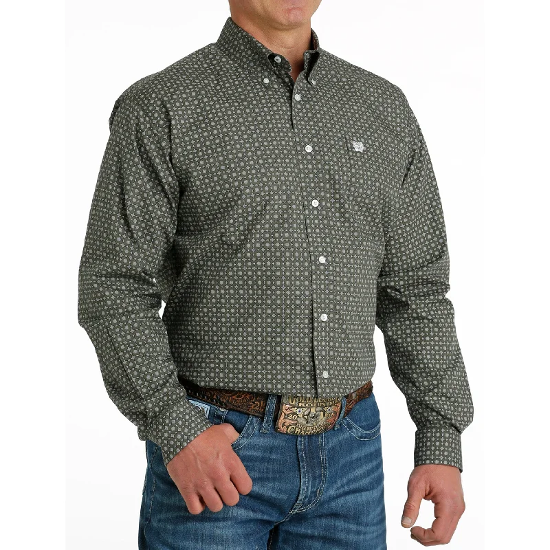 Cinch Men's Olive Geo Print Shirt