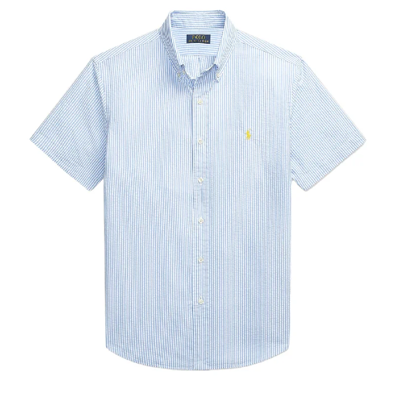 Polo Ralph Lauren Custom Fit Striped Seersucker Shirt Blue / White