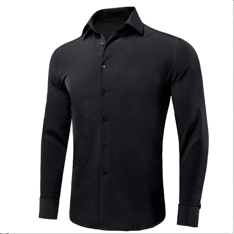 Black Solid Men's Long Sleeve Dress Shirt- CY-1052