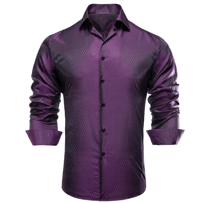 Purple Black Novelty Silk Men's Long Sleeve Shirt-CY-1652