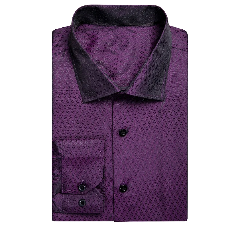 Purple Black Novelty Silk Men's Long Sleeve Shirt-CY-1652