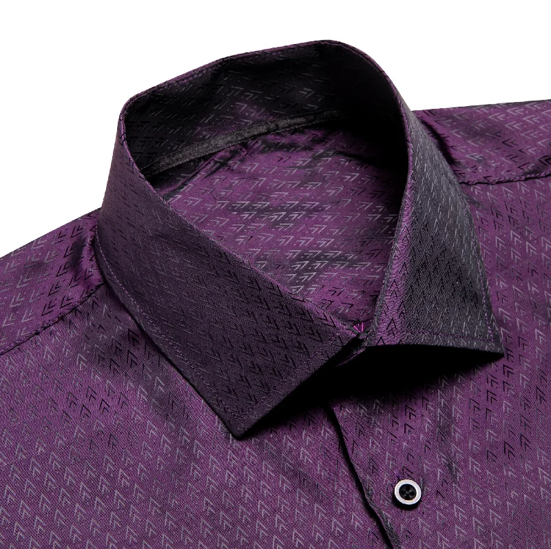 Purple Black Novelty Silk Men's Long Sleeve Shirt-CY-1652