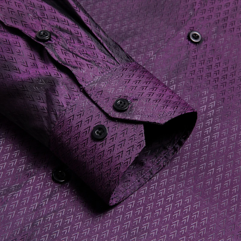 Purple Black Novelty Silk Men's Long Sleeve Shirt-CY-1652