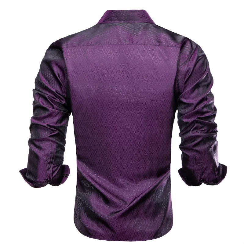 Purple Black Novelty Silk Men's Long Sleeve Shirt-CY-1652