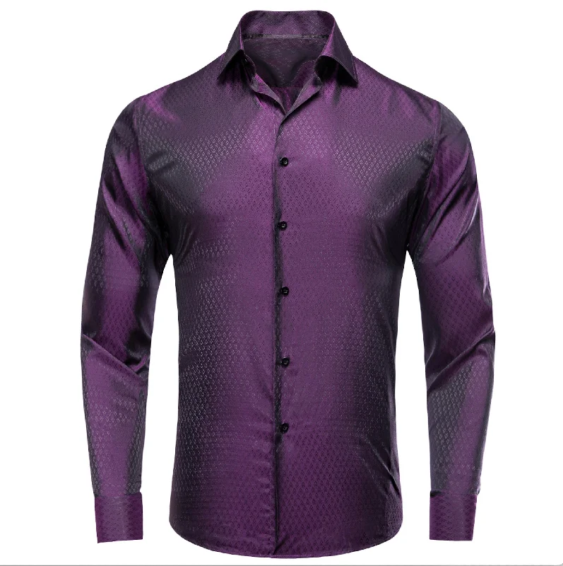 Purple Black Novelty Silk Men's Long Sleeve Shirt-CY-1652