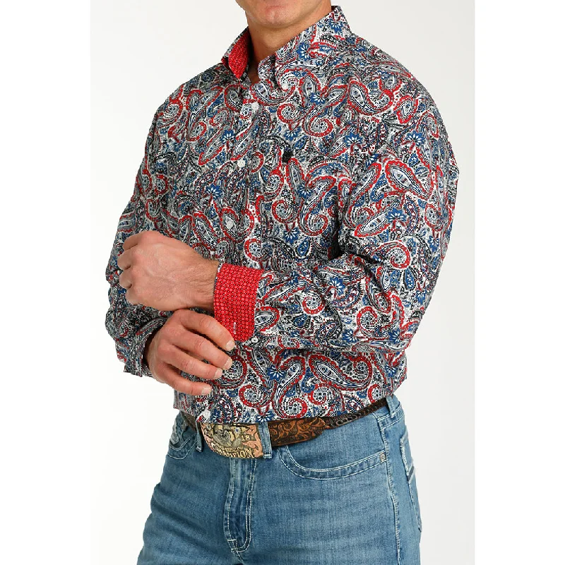 Cinch Men's Red,White & Blue Paisley  Long Sleeve