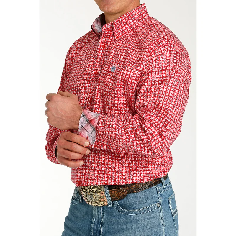 Cinch Men's Red Geo Print Long Sleeve