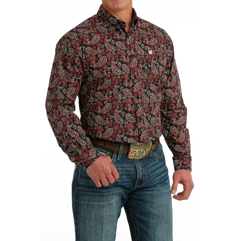 Cinch Men's Red & Black Paisley Long Sleeve