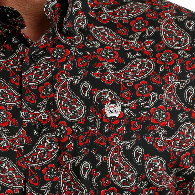 Cinch Men's Red & Black Paisley Long Sleeve